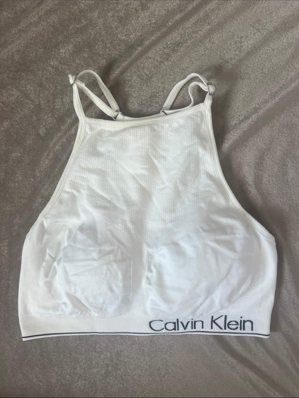 Calvin Klein White High-Neck Logo Bralette